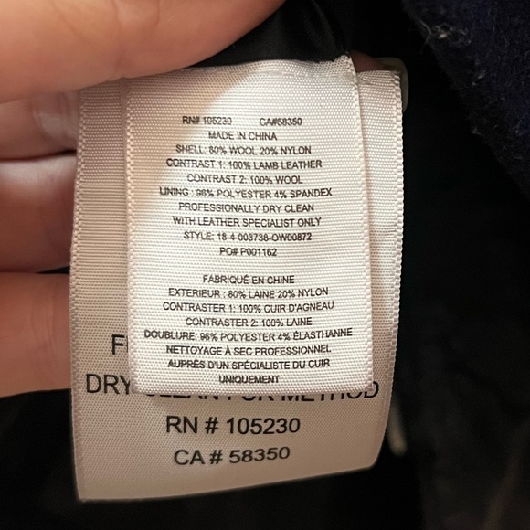 Joie women’s moto jacket size xl, leather and wool accents with belted waist - Picture 8 of 10